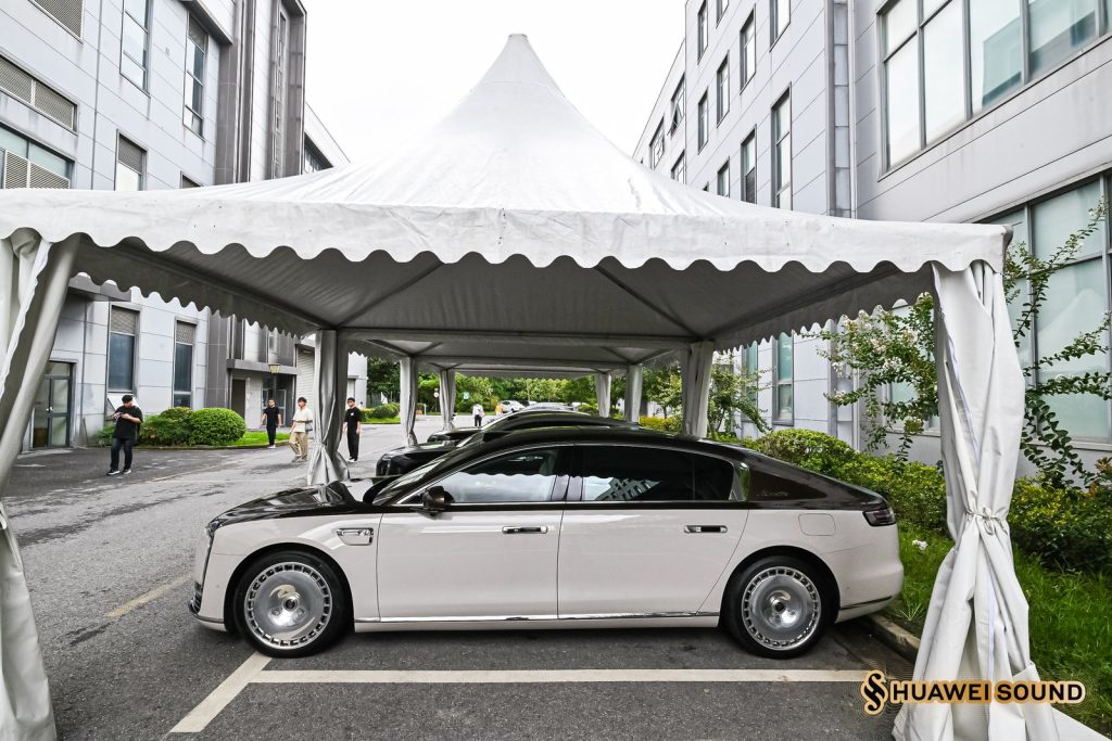 Maextro S800 luxury electric sedan at Huawei's Audio Lab in Shanghai.