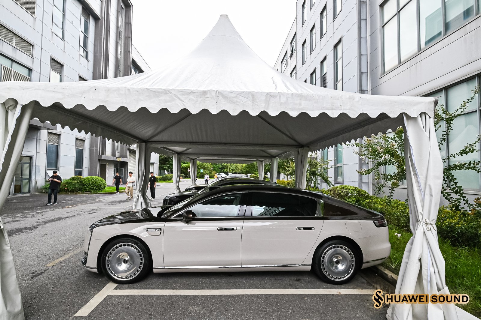 Maextro S800 luxury electric sedan at Huawei's Audio Lab in Shanghai.